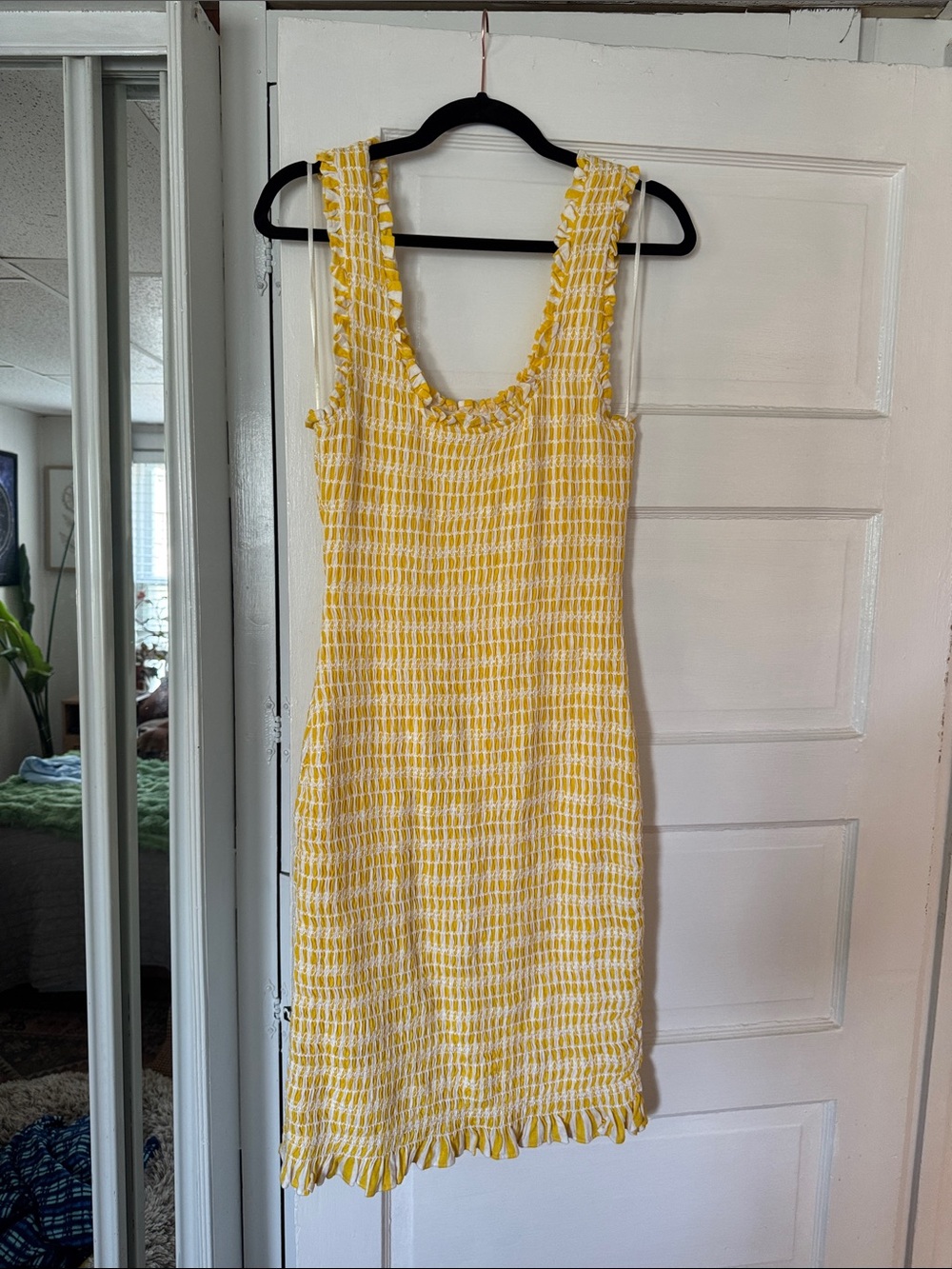 Yellow Smocked Tank Dress with Ruffle Trim - Women's Summer Dress
